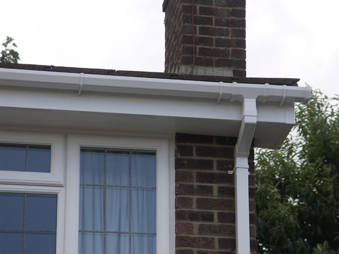 Square fascia soffit with square gutter downpipe