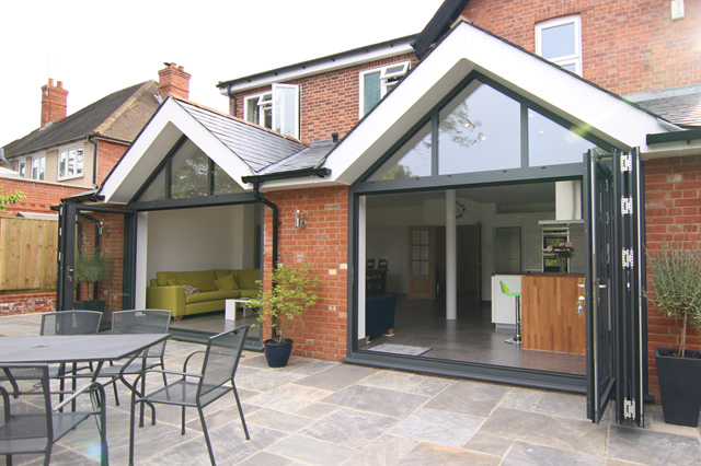 Slimline aluminium frames used in modern gable end glazing