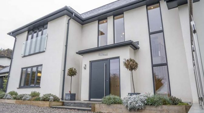 Dark Grey Aluminium Entrance Door and sidelight, Internorm AT 400, Cookham Dean