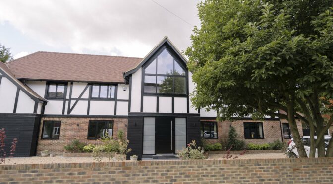 Black Flush Aluminium Casement Windows and Doors for Tudor Style Home Renovation and Extension, Cobham