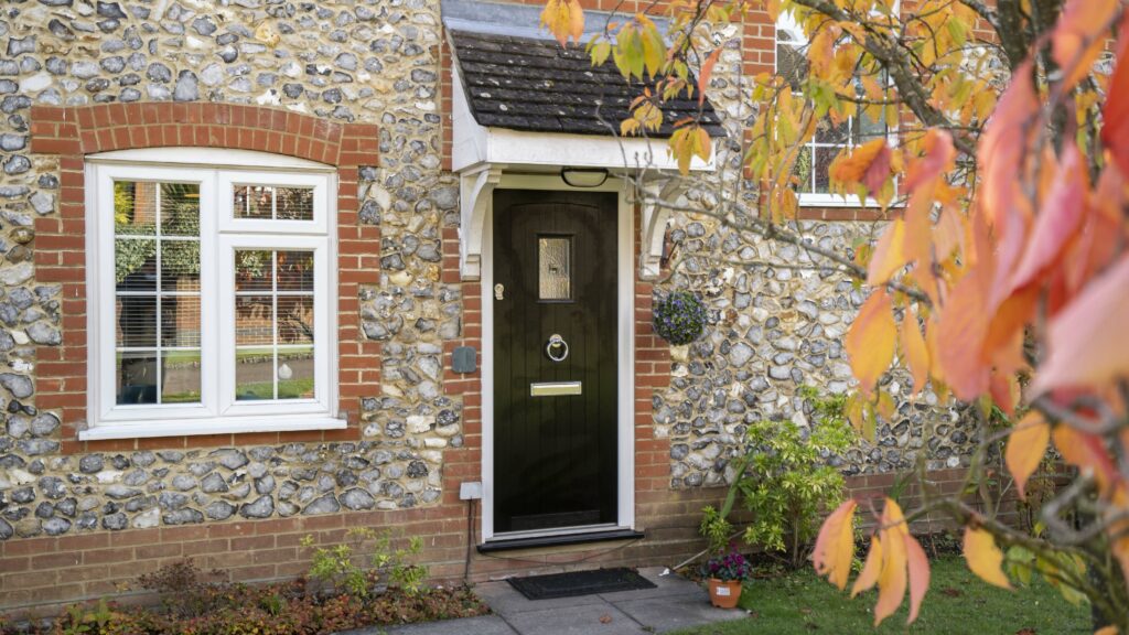 Black composite front door with multi point locking system
