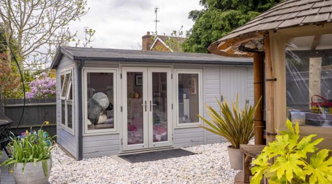 Agate Grey casement windows installed in modern garden building