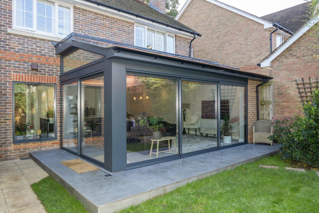 External sliding patio doors creating a seamless connection between house and garden.