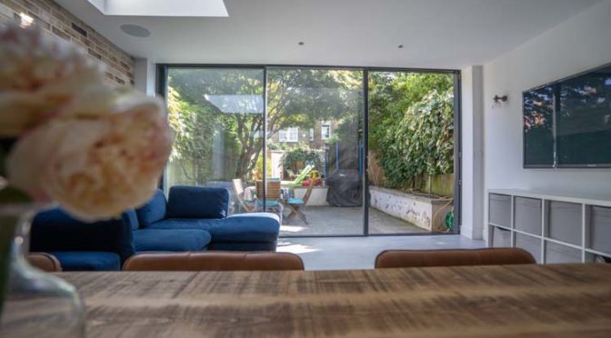 Frameless Rooflights and Sliding Doors for Flat Roof Wrap around Extension, Wandsworth