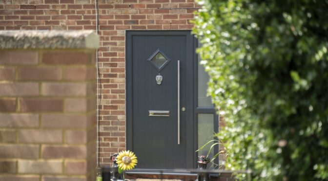 Grey Composite Front Door with Lions Head Door Knocker, Ascot