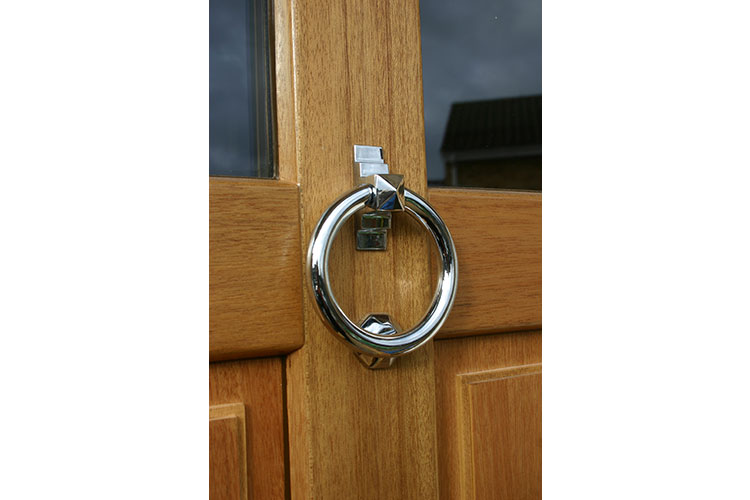 Hardwood Timber Front Door Chrome Ring Knocker
