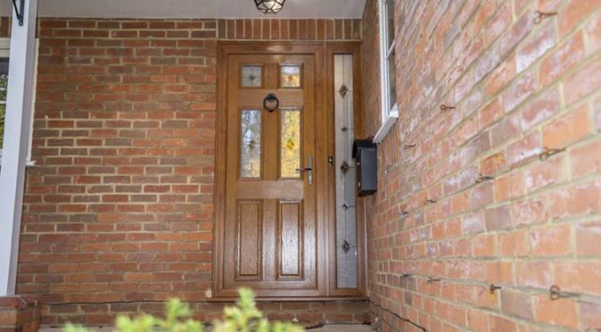 Oak Front Door and Frame with Leaded Glass Side Panel, Apeer 70, Reading