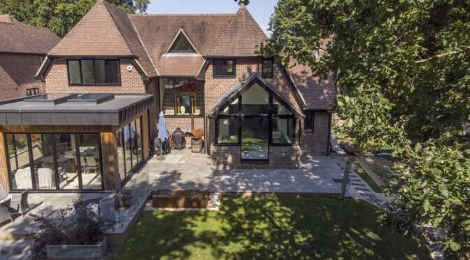 Black aluminium windows installed in contemporary Hampshire home rear extension