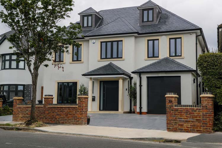 Black aluminium windows on modern contemporary home exterior