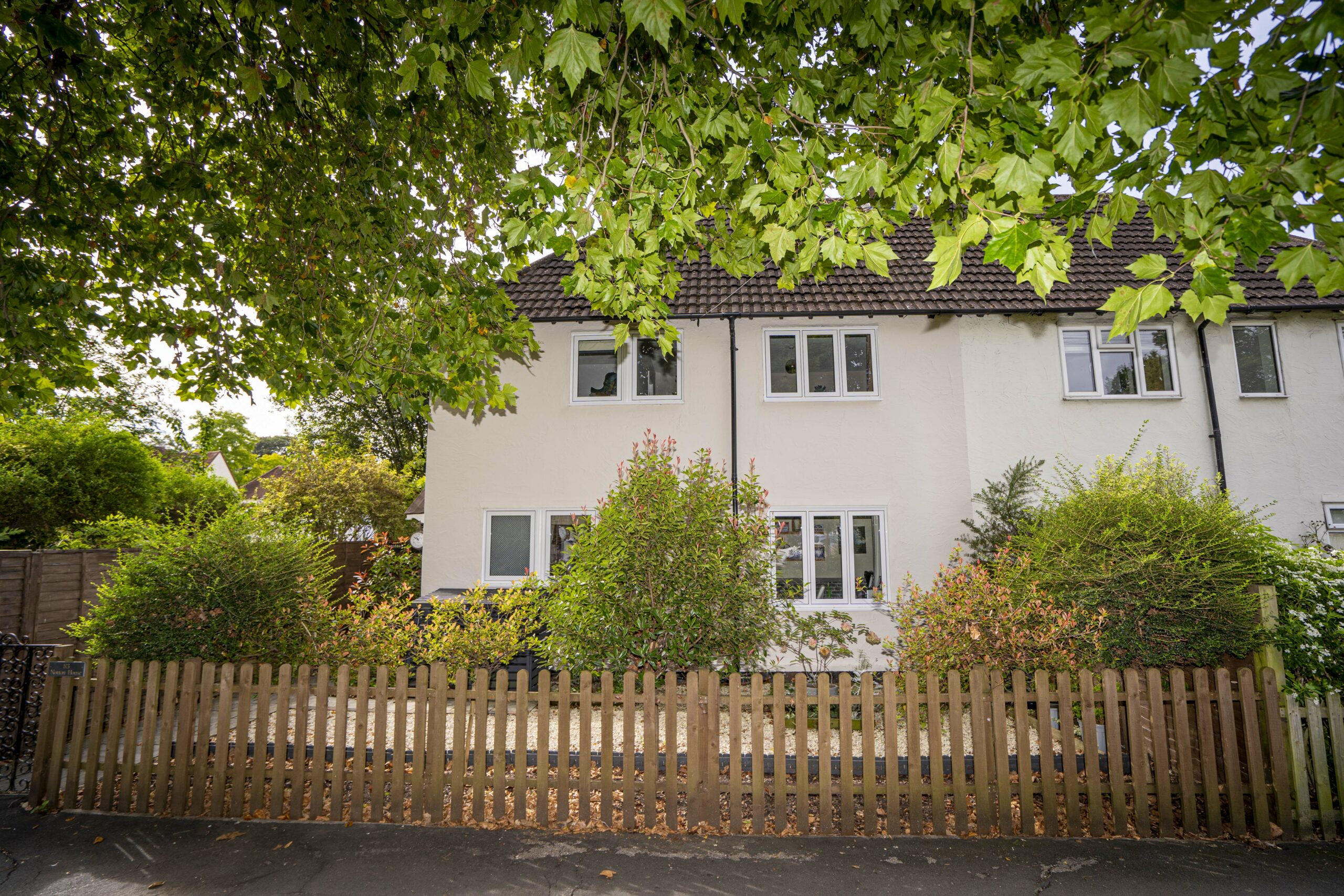 White Rendered Semi-Detached House Modernised with Double Glazed White uPVC Windows, Addlestone