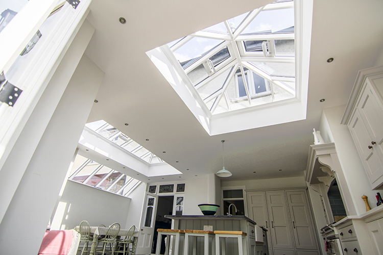 large roof lantern in kitchen orangery